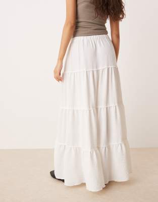 Asos Design Tiered Ruched Detail Maxi Skirt In White