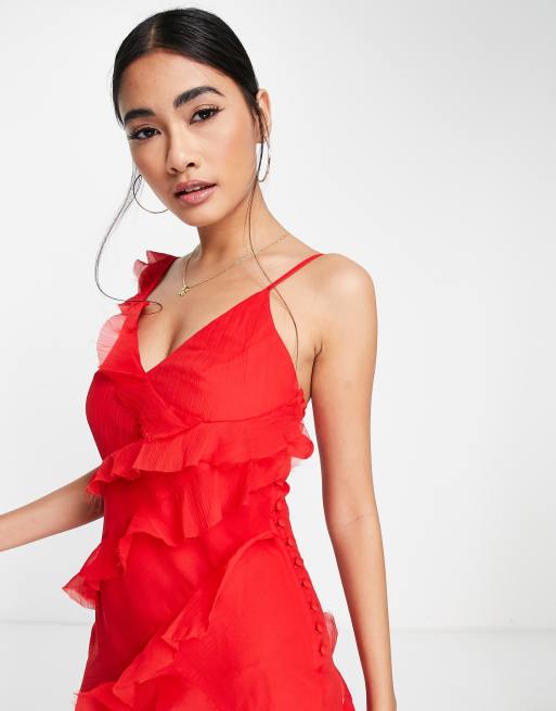 ASOS DESIGN tiered ruffle detail maxi dress with tie back and button side