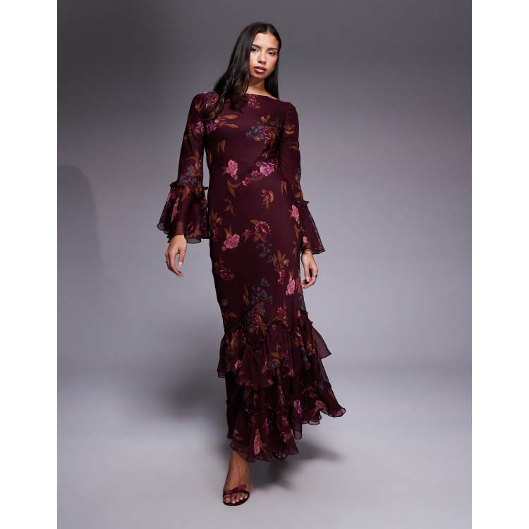 asos design long sleeve bias chiffon maxi dress with ruffles ASOS Design - Maxi Dress - Women - Polyester/Viscose - 2 US