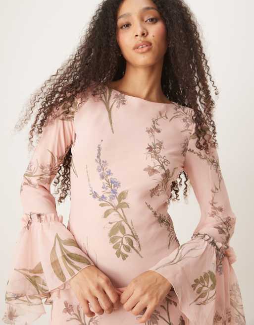 ASOS DESIGN tiered ruffle long sleeve chiffon maxi dress in floral print