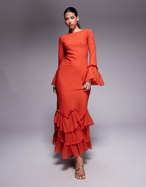 asos red maxi dress Mesh Mock Neck Long Sleeve Sheer Sleeves Size L The ASOS DESIGN twist detail maxi dress in red adds a chic touch to your wardrobe ASOS DESIGN - tie front
