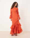 [ASOS DESIGN] ASOS DESIGN tiered ruffle long sleeve chiffon maxi dress in red 18 RED