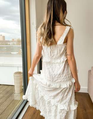 white tiered ruffle dress