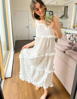 white tiered ruffle dress