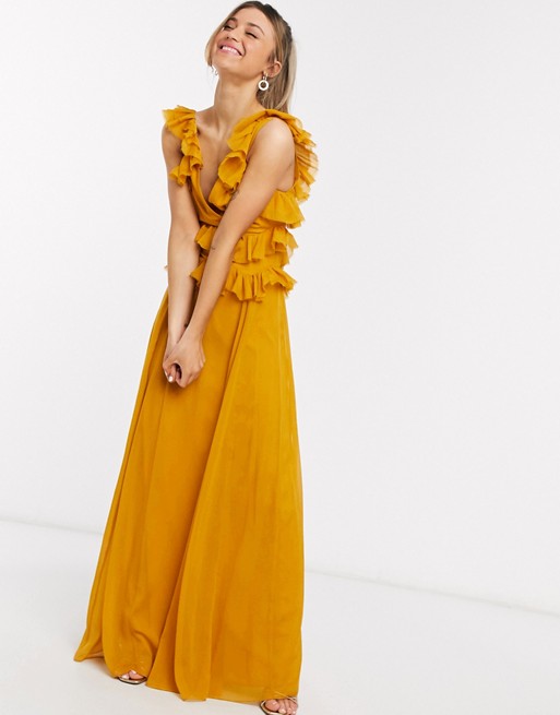 ASOS DESIGN tiered ruffle maxi dress with tie back