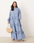 [ASOS Curve] ASOS DESIGN tiered ruffle maxi dress with ties in smokey blue 24 Smokey blue