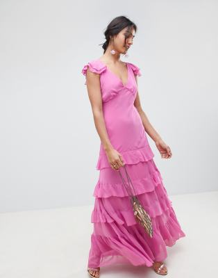 pink ruffle maxi dress