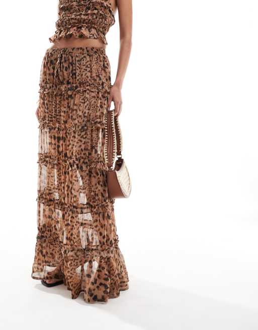 ASOS DESIGN tiered ruffle maxi skirt co ord in leopard print ASOS