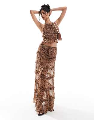 Asos Design Tiered Ruffle Maxi Skirt In Leopard Print - Part Of A Set-multi