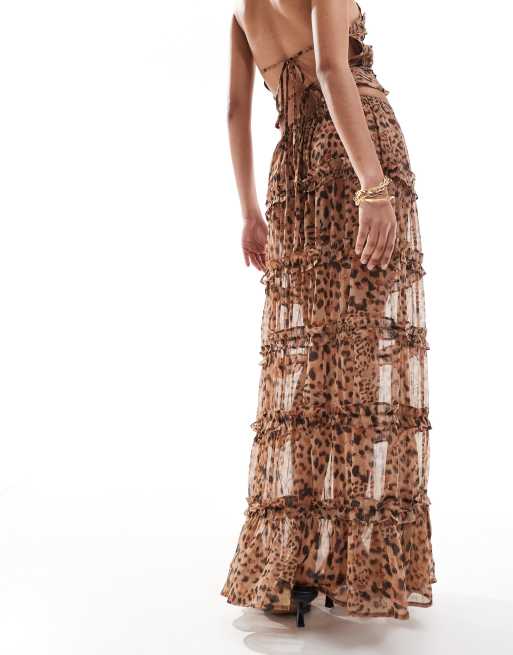 ASOS DESIGN tiered ruffle maxi skirt in leopard print (part of a set), 3 of 5
