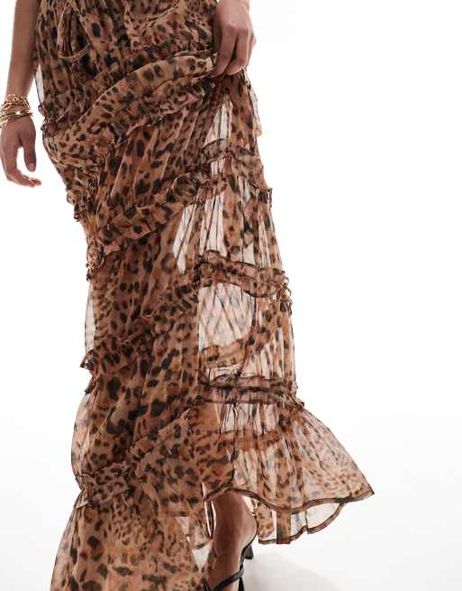 ASOS DESIGN tiered ruffle maxi skirt in leopard print (part of a set), 5 of 5