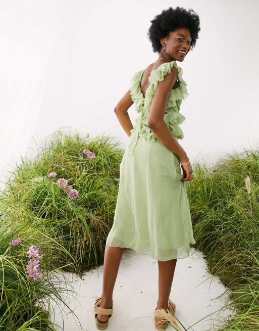 Green store ruffle dress