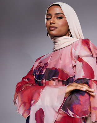 ASOS DESIGN tiered ruffle overlay bias maxi dress in abstract print 