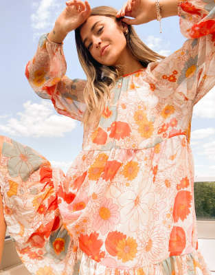 asos orange floral dress
