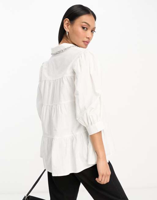 White shirt hotsell embellished collar