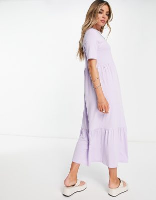 ASOS DESIGN tiered smock t-shirt midi dress in lilac | ASOS