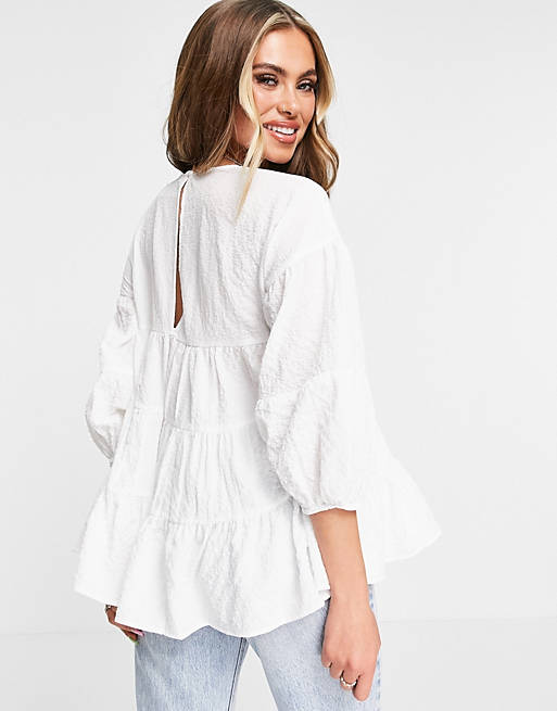  Shirts & Blouses/tiered textured smock top in ivory 