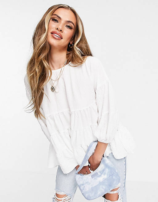  Shirts & Blouses/tiered textured smock top in ivory 