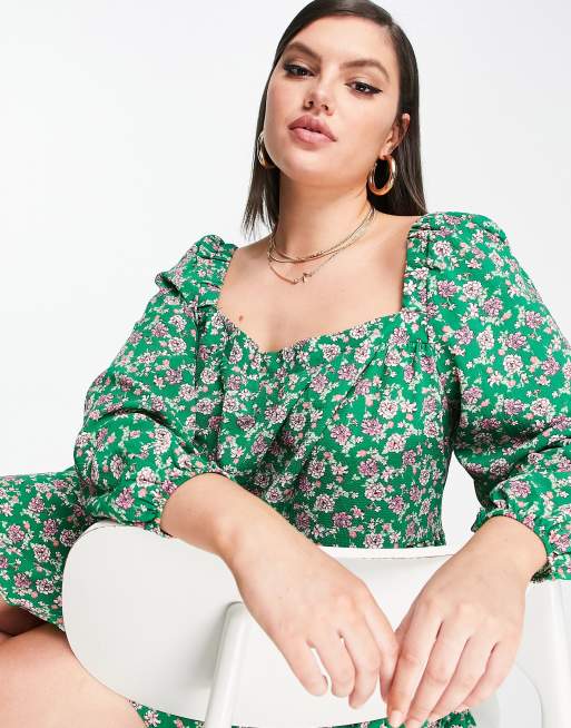 ASOS DESIGN tiered trapeze mini smock dress in green floral print