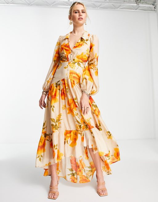 Asos orange floral dress sales