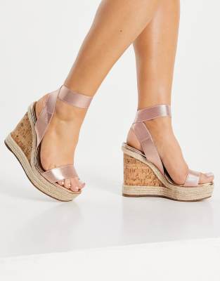 ASOS DESIGN Tiffany elastic cork wedges in rose gold