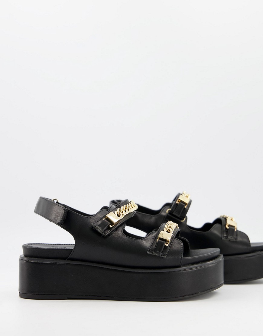 ASOS DESIGN Tiger chunky chain detail flatform sandals in black