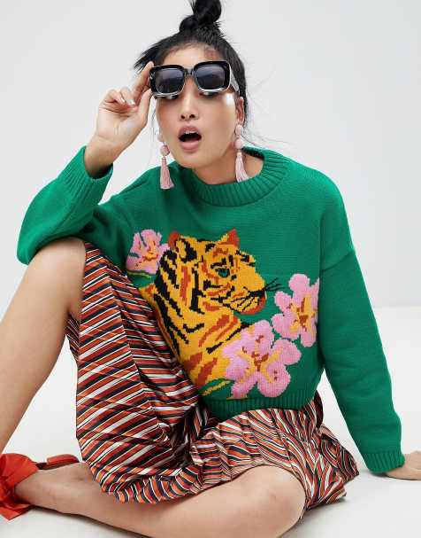 ASOS DESIGN tiger jumper with tropical flower - view 1