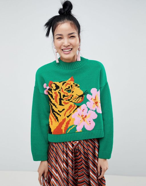 Green shop tiger sweater