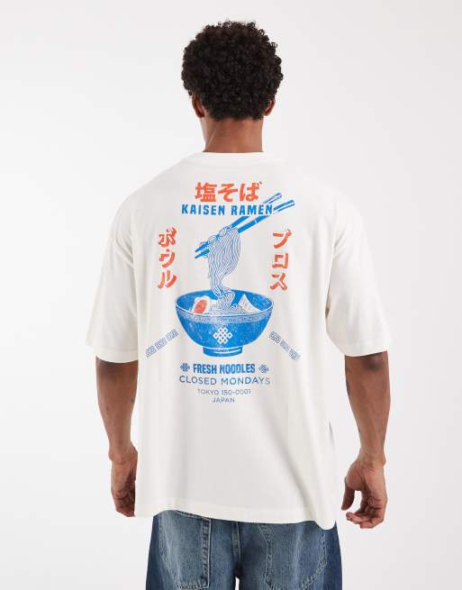 ASOS DESIGN – tiges Oversize-T-Shirt in Cremeweiß mit Ramen-Rückenprint, 5 von 5