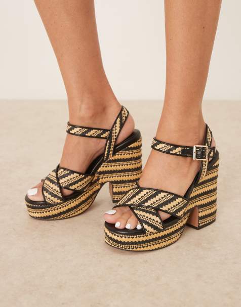 ASOS DESIGN - Tiggy - Sandales compensées à brides croisées - Noir et naturel - view 1