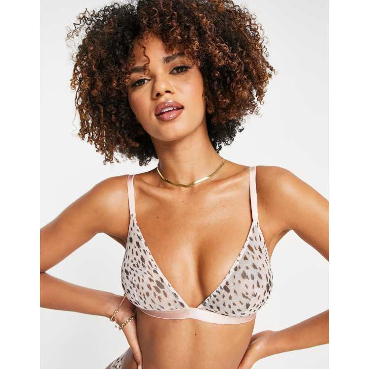 ASOS DESIGN Tiggy smoothing soft triangle bra in mesh in splodge