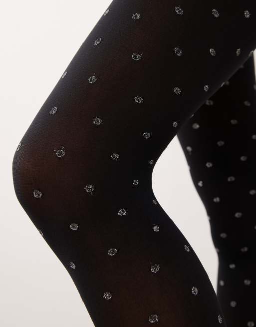 ASOS DESIGN tights with metallic glitter dots in black, 2 of 3