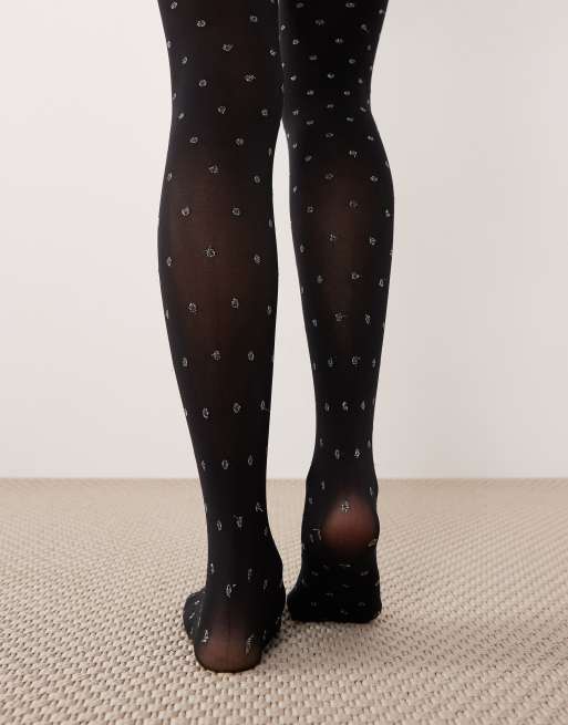 ASOS DESIGN tights with metallic glitter dots in black, 3 of 3