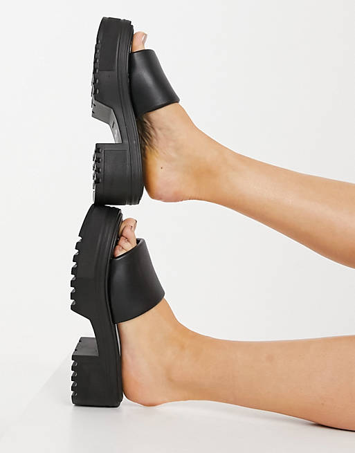 Womens Shoes Heels Sandal heels ASOS Tile Chunky Padded Mid Heeled Sandals in Black 