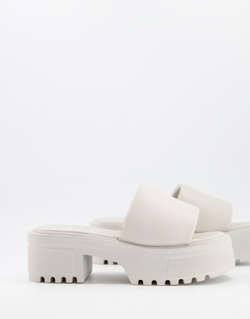 ASOS DESIGN Tile chunky padded mid heeled sandals in off white | ASOS