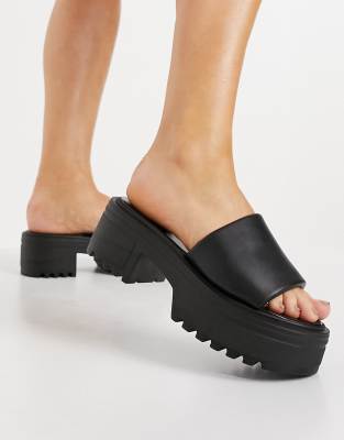 asos design -  – Tile – Mittelhohe, gepolsterte Absatzsandalen mit dicker Sohle in Schwarz