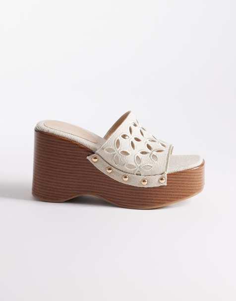 ASOS DESIGN - Tilly - Beige sko med udskæringer og kilehæl i hør - view 1