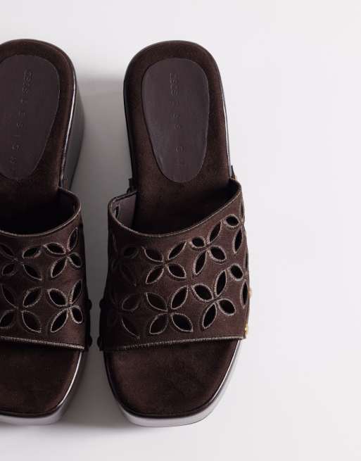 ASOS DESIGN - Tilly - Chokoladebrune sko med udskæringer og kilehæl i hør, 2 af 4