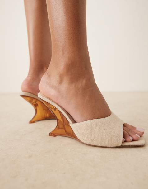 ASOS DESIGN Tilly mule wedges in natural fabrication - view 1