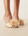 [ASOS DESIGN] ASOS DESIGN Tilly mule wedges with corsage trim in buttermilk-Yellow 39 Buttermilk
