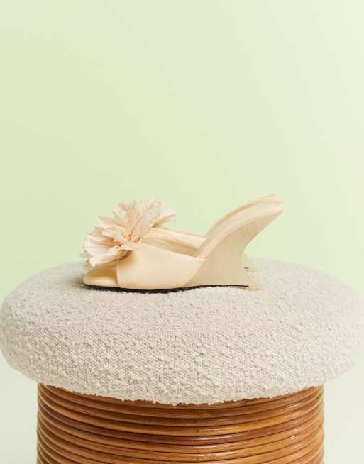ASOS DESIGN Tilly mule wedges with corsage trim in buttermilk