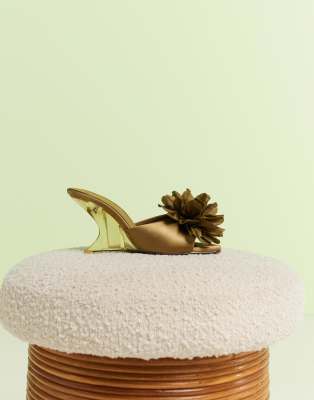 Asos Design Tilly Wedge Mules With Corsage Trim In Green