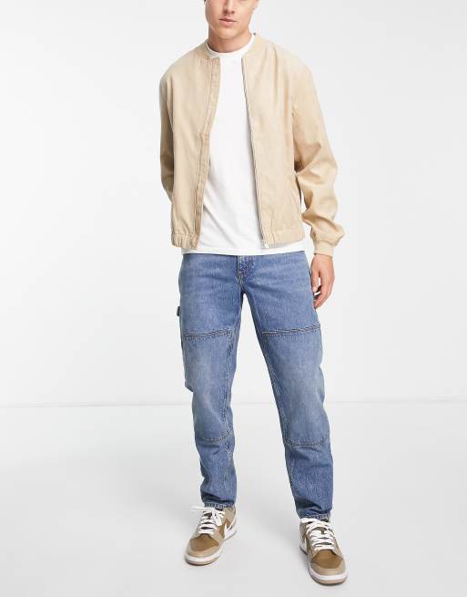ASOS DESIGN - Timmermansjeans met toelopende pijpen in blauw met lichte wassing