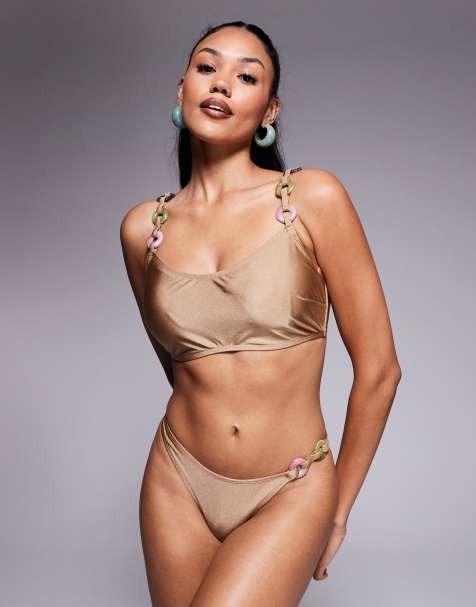 ASOS DESIGN Tina resin ring bikini bottom in brown - view 1