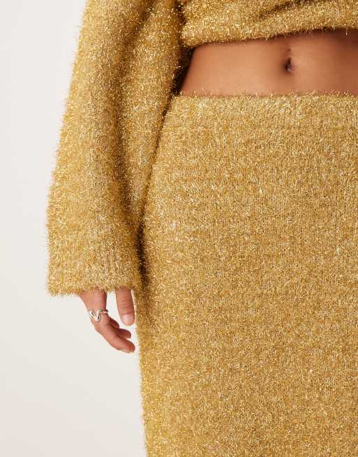 ASOS DESIGN tinsel midaxi skirt in gold (Part of a set), 3 of 5