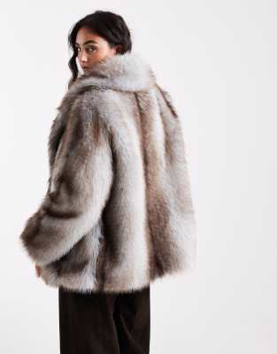 Asos Design Tipped Faux Fur Coat In Neutral