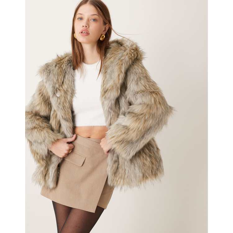 ASOS DESIGN tipped faux fur hood jacket in gray | ASOS