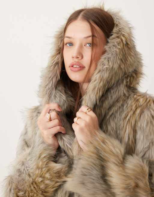 ASOS DESIGN tipped faux fur hood jacket in gray ASOS