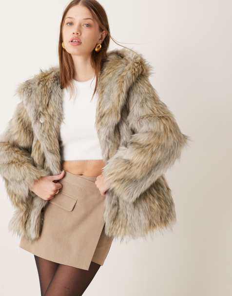 ASOS DESIGN tipped faux fur hood jacket in grey - view 1