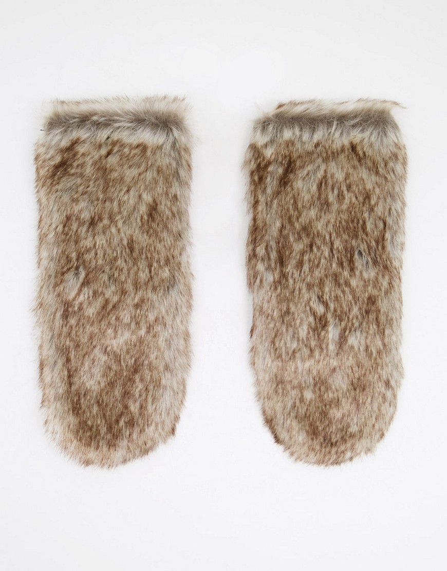 ASOS DESIGN tipped faux fur mittens in neutral